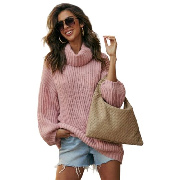 VICI MilliganSoft Pink Oversized Turtleneck Sweater Size Large - Picture 2 of 8
